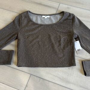 BP Crop Long Sleeve Top XS Scoop Olive Brown Casual Blouse Top Boho Womens Sprin